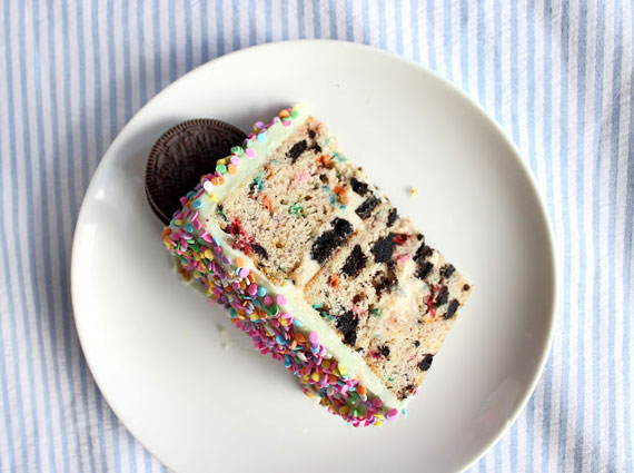 Oreo Funfetti Cake with Oreo Cheesecake Filling