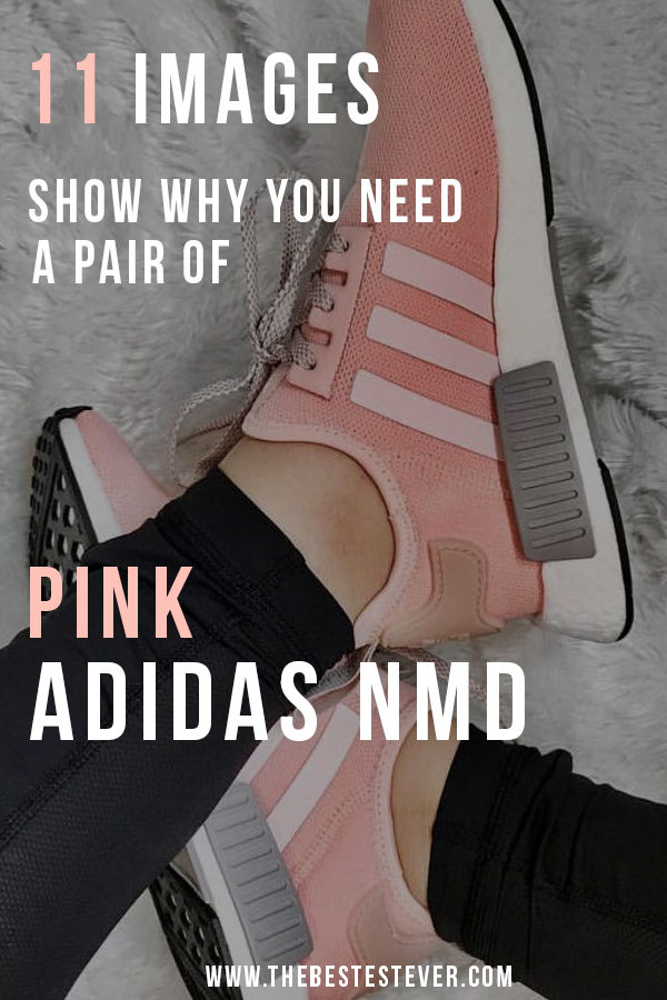 Woman sitting with a pair of Pink Adidas NMD