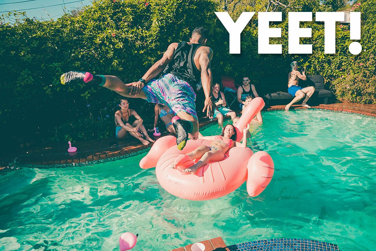 Man Yelling Yeet, Jumping into the Pool