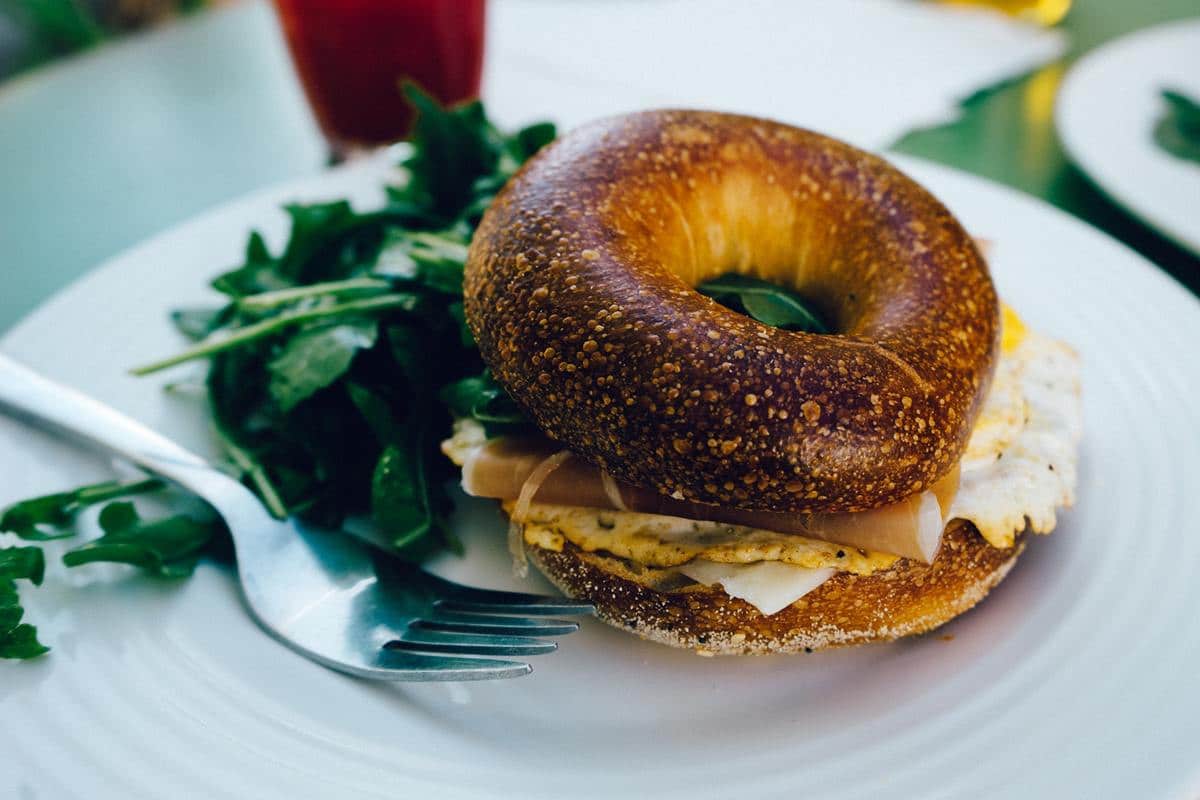 A Breakfast Bagel Sandwich on a Plate