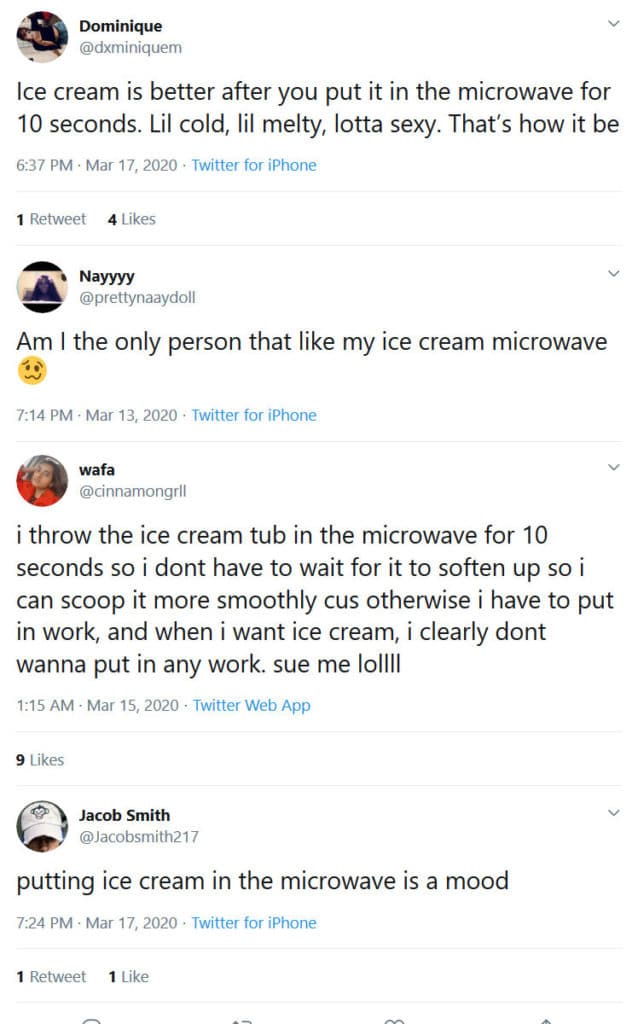 Twitter Users React to Using the Microwave to Melt/Soften Ice Cream