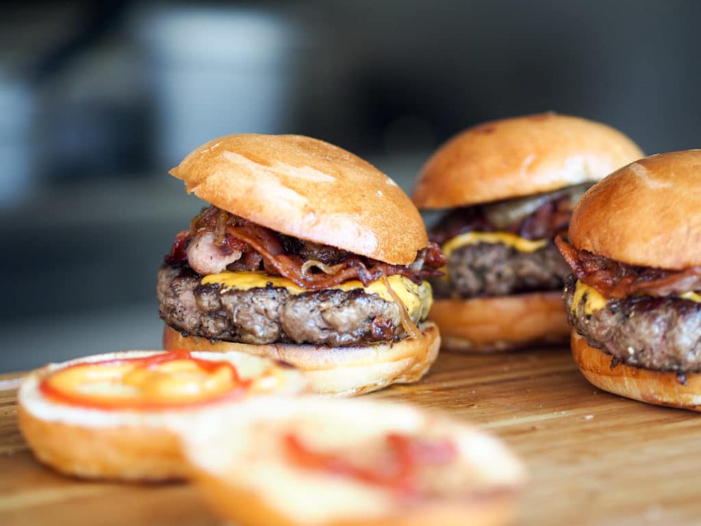 Hamburgers on a table