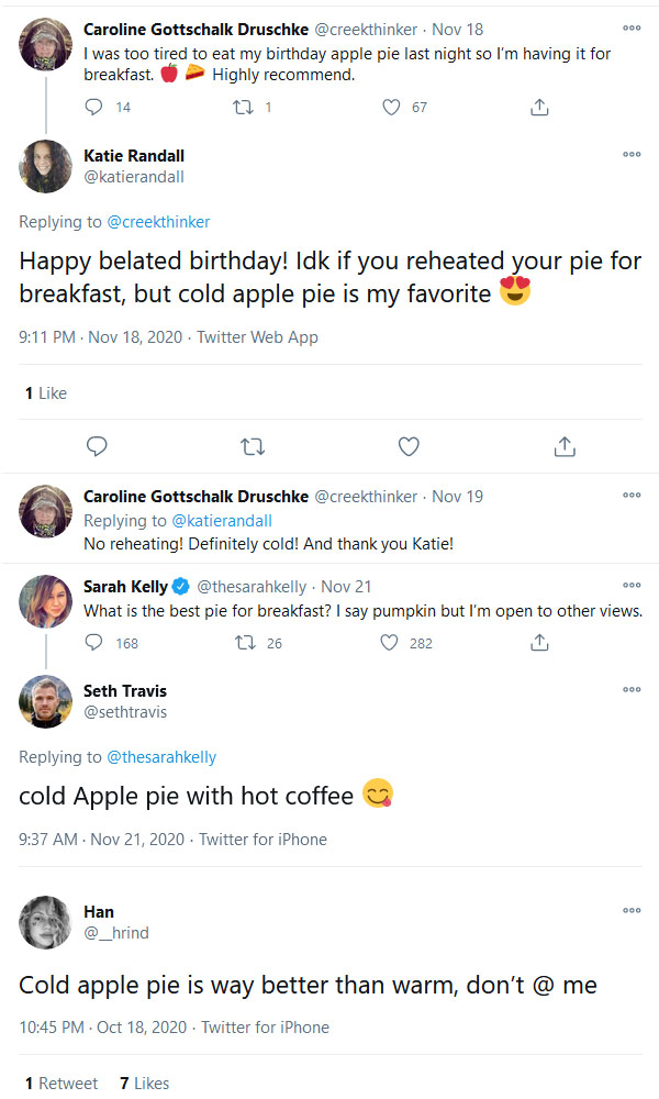 Twitter Reacts to Eating Cold Apple Pie