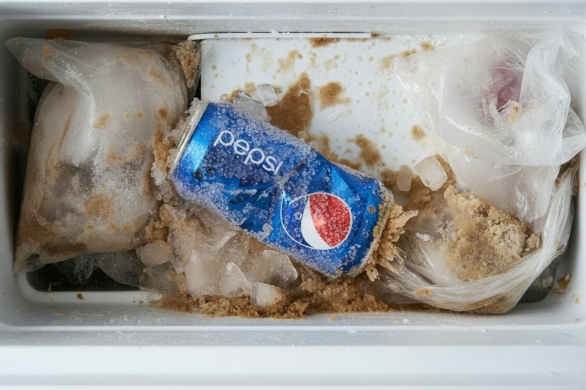 Exploded can of frozen Pepsi