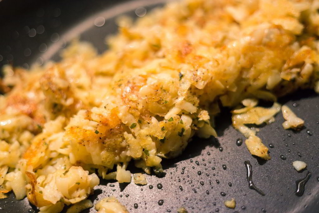 Hash Browns Cooking in a Pan