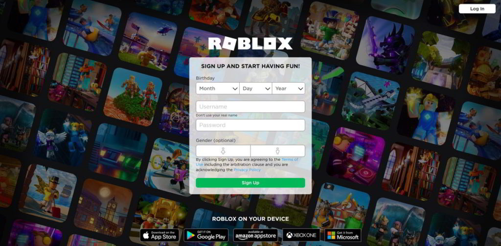 Roblox Sign-up/Login Screen