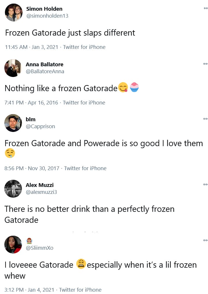 People on Twitter React to Frozen Gatorade