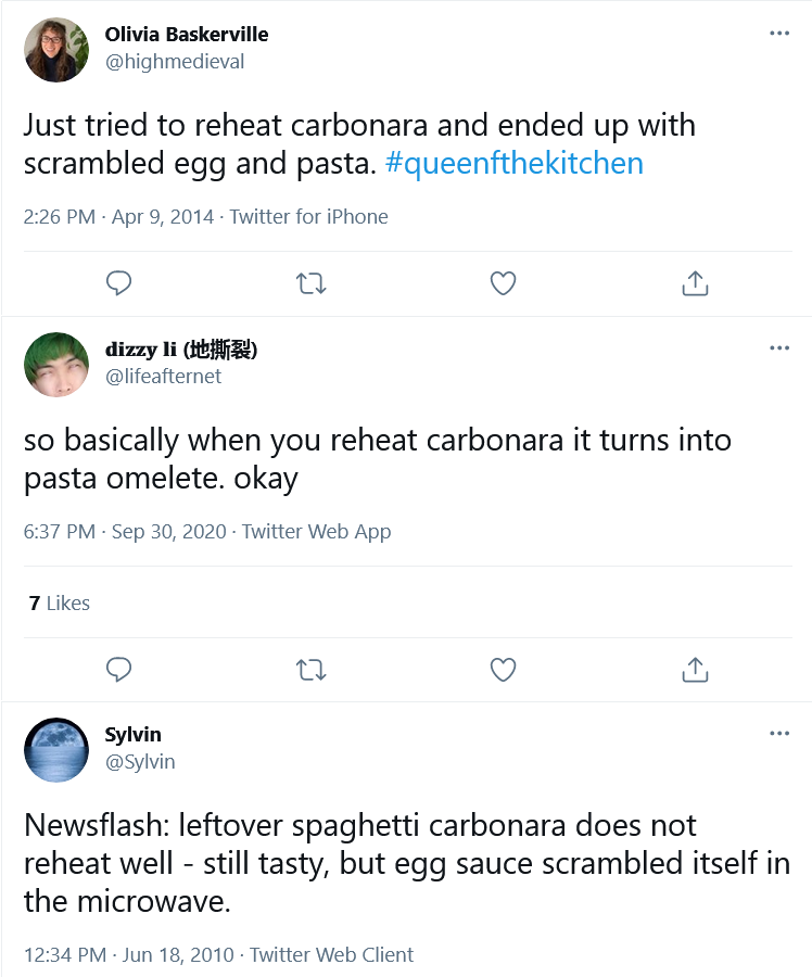 Twitter Reacts to Reheated Carbonara