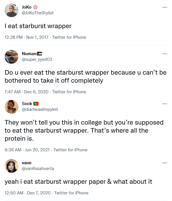 Twitter Responses to Eating Starburst Wrappers