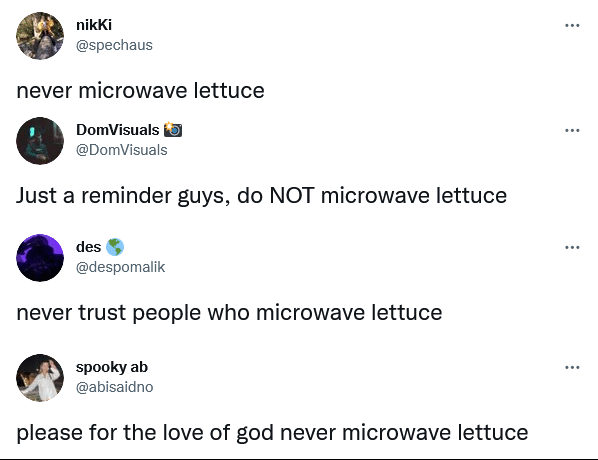 Twitter reacts to microwaved lettuce