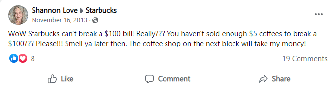 Starbucks $100 Bill Policy