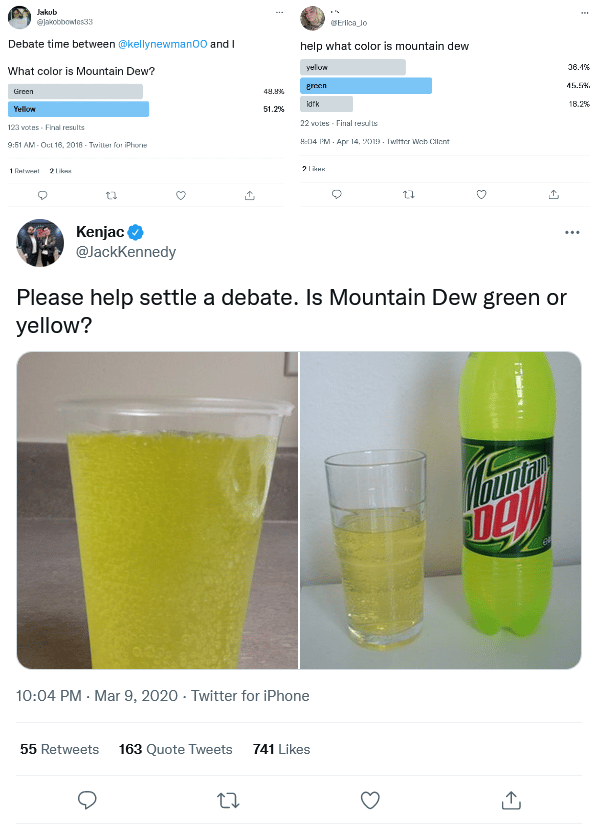 Twitter Wants To Know Mountain Dew's Color. Is It Yellow or Green?
