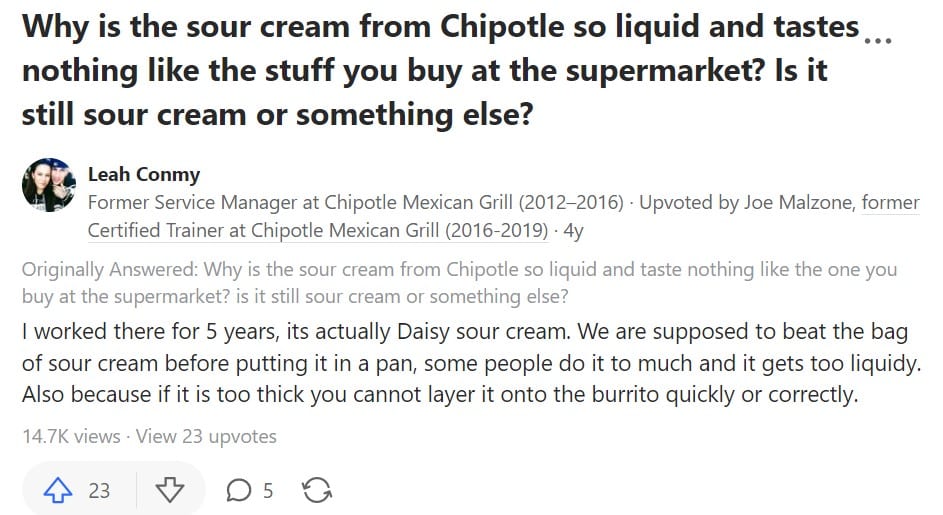 Quora Answer to Why is Chipotle Sour Cream Different?