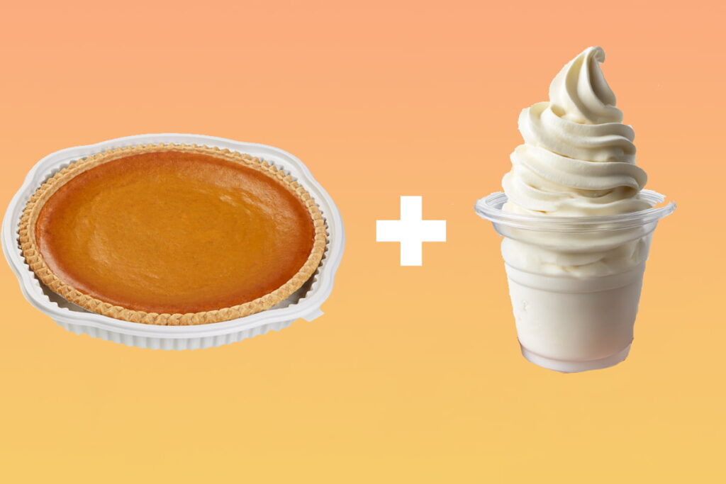 Costco pumpkin pie and vanilla soft serve combined into a dessert sundae inspired by the viral TikTok Costco Pumpkin Pie Sundae hack.