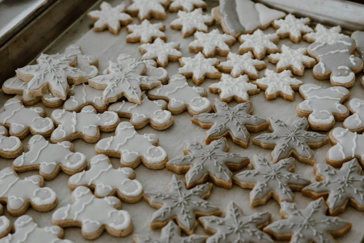 Frosted cookies decorated with icing.