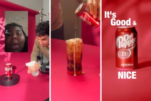 TikTok creator Jake Ceja filming a cinematic Dr Pepper commercial-style video in a home studio setting