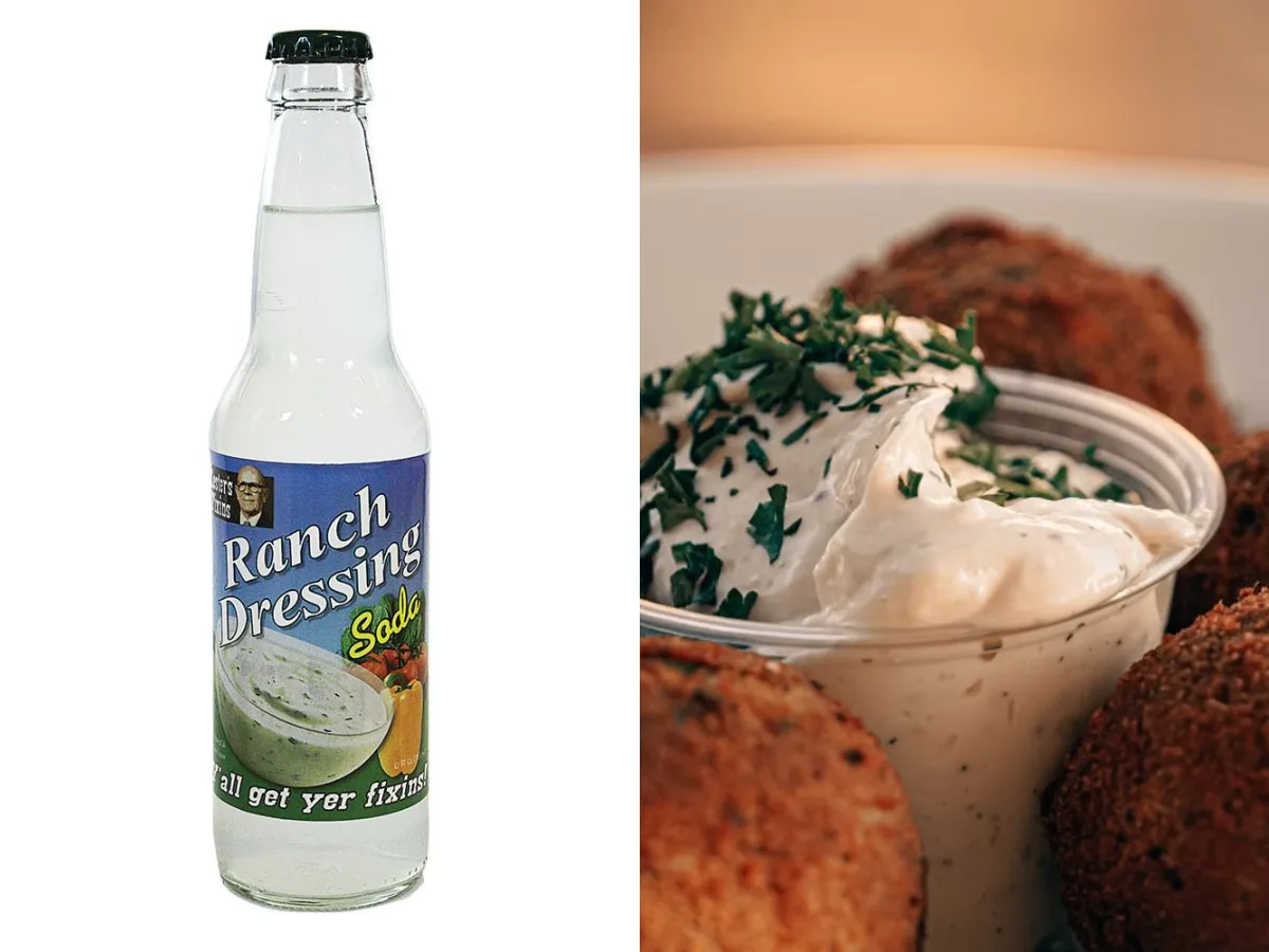 Bottle of Lester's Fixins Ranch Dressing Soda, a ranch-flavored novelty soft drink.